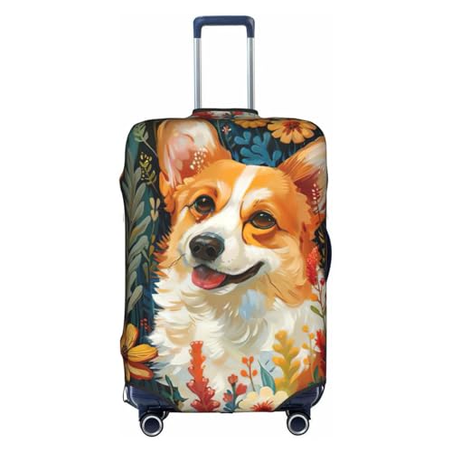 SHuWeiD Corgi - Funda protectora de equipaje con estampado de flores y flores primaverales, de poliéster, lavable, para equipaje de viaje, color blanco, tamaño mediano, Blanco, Medium