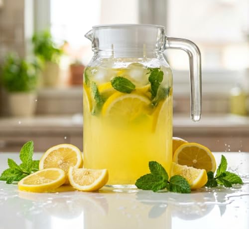 Image of 500 ml Glass Pitcher with Lid Fridge jug with Handle Glass Water jug Practical Juice Containers Easy to Use Milk Jug Iced Tea, Cocktails, Water (Small Hexa 500 ML)