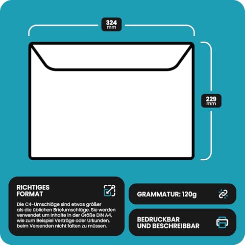 Netuno 10 Briefumschläge Elfenbein DIN C4 22,9 x 32,4 cm 120g Olin Umschläge groß für DIN A4 Dokumente Urkunden Zeugnisse Verträge Unterlagen große Briefhüllen C4 Dokumentenumschläge