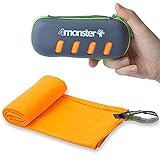 4Monster 速乾タオル アウトドア スイムタオル スポーツタオル マイクロファイバータオル コンパクトタオル フェイスタオル 収納ボックス付き 超やわらかい 吸水 速乾 防臭 耐久性 持ち運び便利 アウトドア・ビーチ・旅行・水泳・スポーツ・フィットネス・キャンプ・ハイキングに最適 大人と子供が使用でき Orange-S
