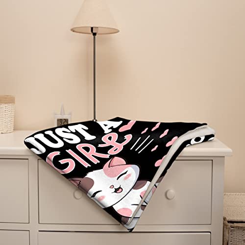 Image of Cat Blanket Plush Gift for Kids Women Comfy Throw-Just A Girl Who Loves Cats-Soft Lightweight Kawaii Kitten Quilt Cozy Sheet Cute Animals Flannel Blankets for Halloween Couch Chair-40x50 Inches
