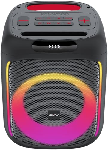 Kenwood Altavoz Bluetooth Potente Batería 10H, AS-P200BT, Portátil y Autoamplificado con Woofer de 165mm, Luces LED de Colores, USB, MicroSD, AUX, Batería 10 Horas - Altavoz Grande para Fiestas