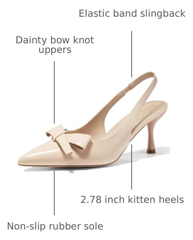 Image of Coutgo Womens Slingback Kitten Heels Bow Closed Pointed Toe Pumps Slip on Office Work Dress Shoes