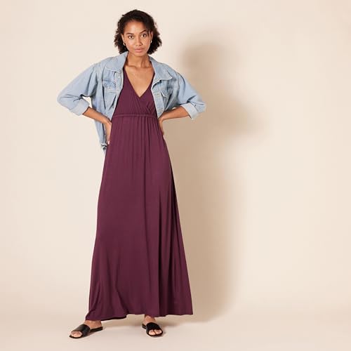 Image of Amazon Essentials Women's V Neck Short Sleeve Empire Waist Maxi Dress (Available in Plus Size)