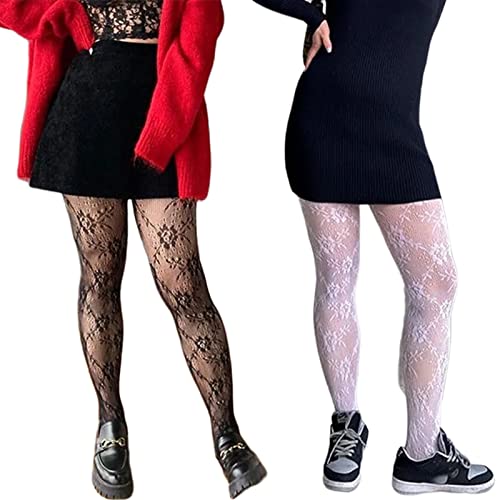 Verdancy 2Pcs Women’s Ultra Stretchable Pantyhose Hollow Floral Patterned Lace Stockings Fishnet Tights Plus Size