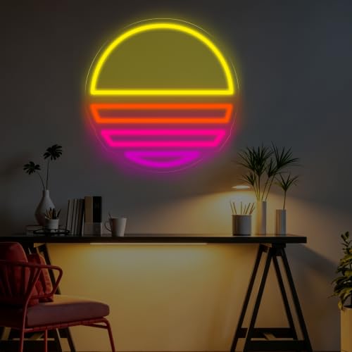 Image of Vaporwave Neon Sign Sunset Vibrant LED Light | Colorful USB Powered Dimmable Home Wall Art Room Decoration Office Decor 13 inchx13 inch