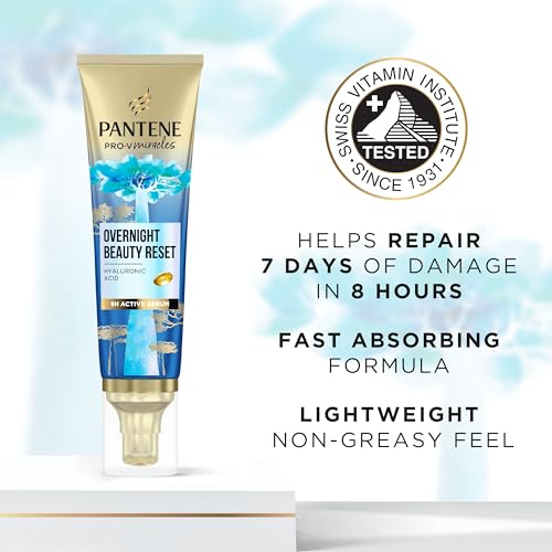 Pantene Hydra Glow Overnight Hair Serum With Biotin 70ml. Pro-V Miracles Hyaluronic Acid Serum for Hydrated and Softer Hair. Lightweight Non-Greasy Hair Moisturiser. Hair Care for Dry Damaged Hair - Image 4