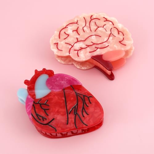 Personalized Acetate Anatomical Heart Hair Claw Clip Brain Claw Hair Clip Relaxing Hair Clip for Nurses Holiday, Personalized and Fun for women Gift (Brain Heart)