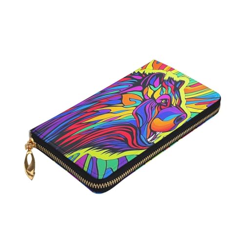 Colorful Lion Premium Leather Wallet with Metal Zipper, Multiple Card Slots Cash Pockets, ideal Gift for Her or Him3
