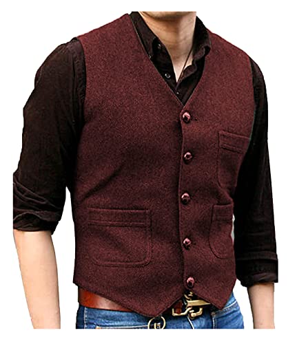 Gilet vintage à chevrons homme bordeaux coupe ajustée XXL veste sans manches rétro
