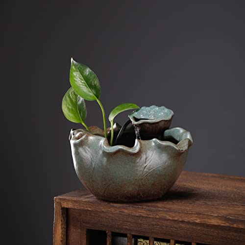 Fuente de agua de mesa de hoja de loto de cerámica china artesanal 5