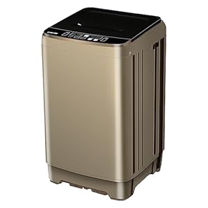 15.6lbs Full-Automatic Washing Machine, Portable Compact Laundry Washer with Drain Pump, 10 Programs 8 Water Levels with LED Display for RV, Camping, Apartment, Dorm, Dark-Gold