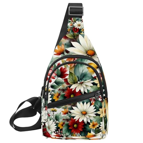 Sac à bandoulière fleurs et feuilles vertes pour homme et femme, sac de poitrine convertible