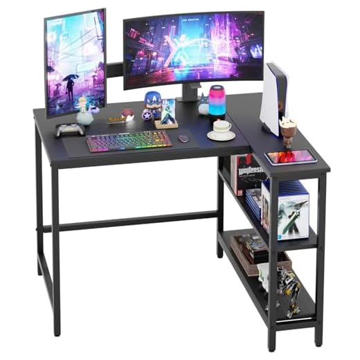 PayLessHere 39 Inch L-Shaped Computer Desk,Gaming Desk with Durable Metal Frame,Corner Desk with Reversible Storage Shelves for Home Office Gaming Study,Black (39 inch)