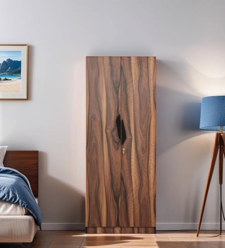 Image of Mintwud Pepperfry Engineered Wood Wardrobe with 2 Doors Storage and 1 Hanging Rod | Wooden Almirah Cupboard for Clothes Storage Organizer for Living Room, Home, Bedroom Furniture (Brown Finish)