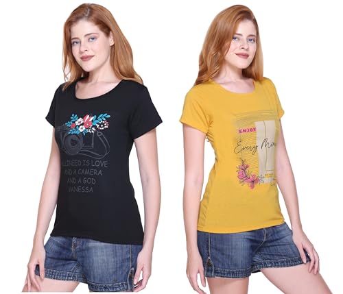 Image of Women's Cotton Half Sleeve Regular Fit T Shirt || Printed Tshirts for Women Pack of 2