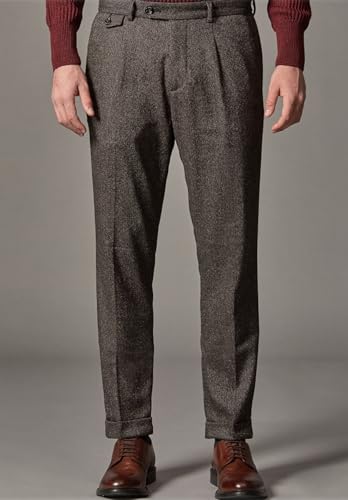Mens Vintage Tweed Dress Pants Expandable Waist Straight Fit Wool Blend Suit Trousers for Men2
