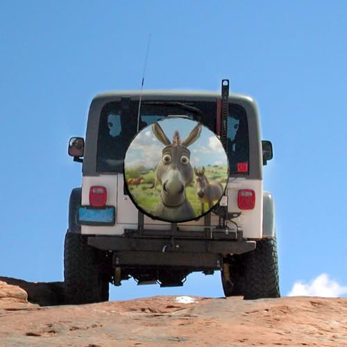 Image of Camping Spare Tire Cover 17 Inch Happy Donkey Protectors Weatherproof Dust-Proof Donkey Themed Gifts for Camper Trailer Truck SUV Universal