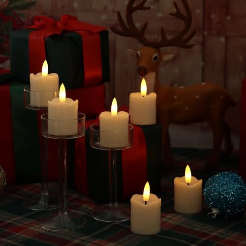 Image of 6 Pack LED Flameless Votives with Built-in Timer Realistic Black Wick Drips Battery Operated Electric Candle Set for Home Party Wedding Halloween Christmas Decorations 1.5 inch D x 2.6 inch H Batteries Incl.