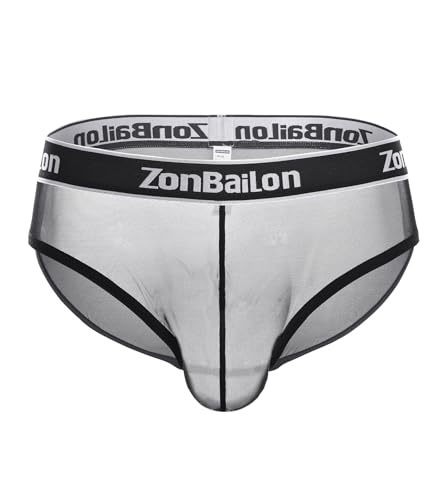 ZONBAILON Mens Mesh Sexy Underwear Big and Tall Black Bulge Pouch See Through Sheer Male Briefs Plus Size 3XL 3X XXXL 48-50