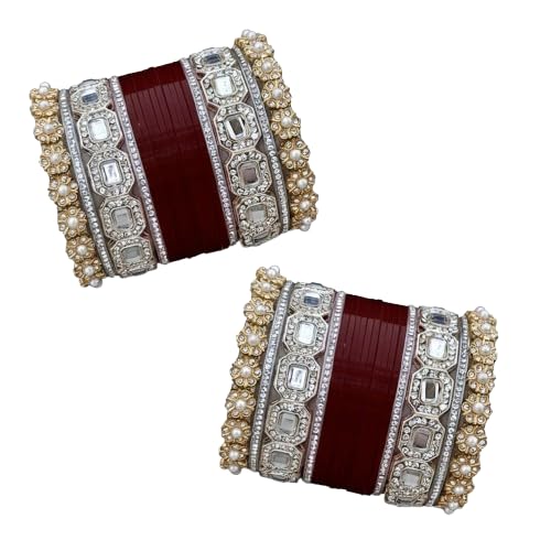 AYUSHI & CO. Traditional Bridal Chuda Bangle Set, Kundan-Style Tear-Drop Accents, Stone Studded, Gold-Toned, Wedding Occasion,