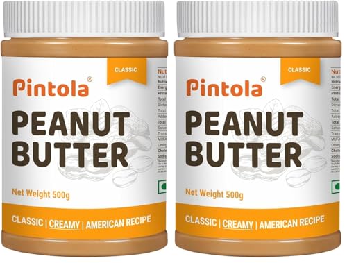 Image of Pintola Original Classic Peanut Butter Creamy 500g - with High Protein 26g & 7.2g Fiber, Premium Roasted Nuts, Gluten Free, Zero Trans Fat, with MUFA Good Fats, Vit E & B3, Dairy Free (Pack of 2)