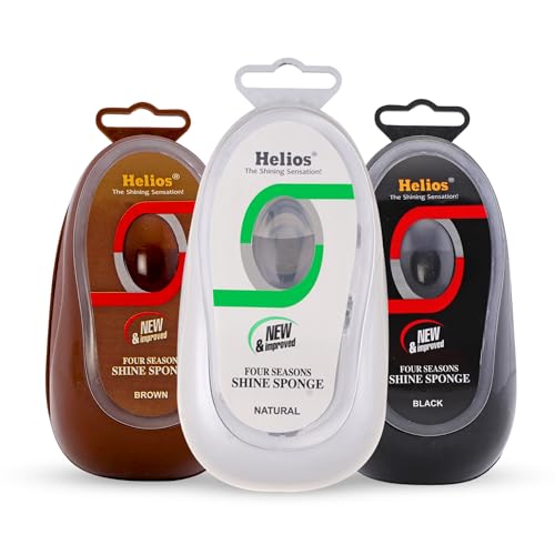 Helios Plastic Shoe Shine Sponge | Shoe Polish | Shone Shiner | For All Type Of Leather-Natural, Black, Brown. Pack Of 3
