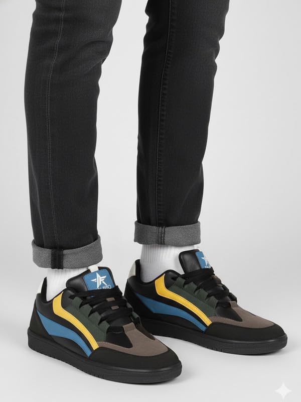 Image of FAUSTO Men's Colorblocked Low Top Classic Lace-Up Sneaker Shoes|Low Ankle Casual Shoes|All Day Comfortable Sneakers