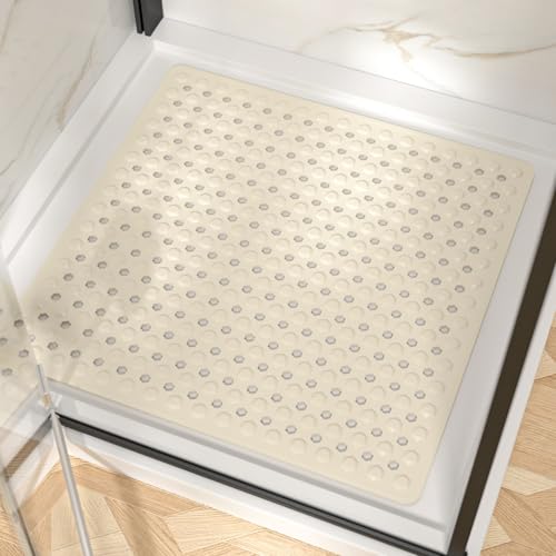 HITSLAM Alfombra Ducha Antideslizante 60x60cm, Cuadrada Alfombrilla Ducha Antideslizante con Ventosas, Lavables a máquina Alfombrilla Baño Libre de BPA Resistente al Moho, Arena