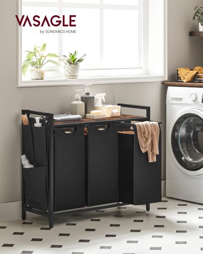 Image of VASAGLE Laundry Hamper with Shelf, 3 Pull-Out Bags, 3 x 10.6 Gallons (40 L)