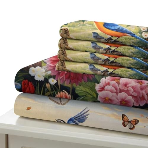 Housse de couette 135x200 microfibre résistante lit single oiseaux