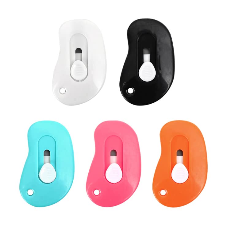 Duehut HLLMX 5 PCS Mini Utility Knives Box Cutter Retractable Letter Opener Mini Carry-on Small Box Cutter Manual Button Keychain Opener Paper Cutter