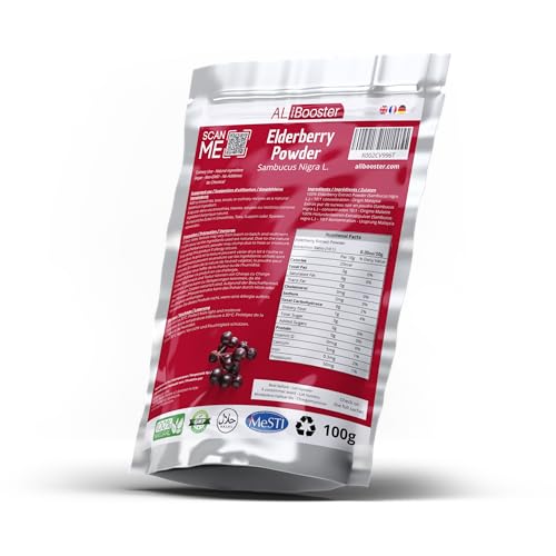Polvo de Saúco Negro (Elderberry) - 100g Puro, 100% Natural y sin Aditivos - Para Sopas, Smoothies, Café, Bebidas y Repostería