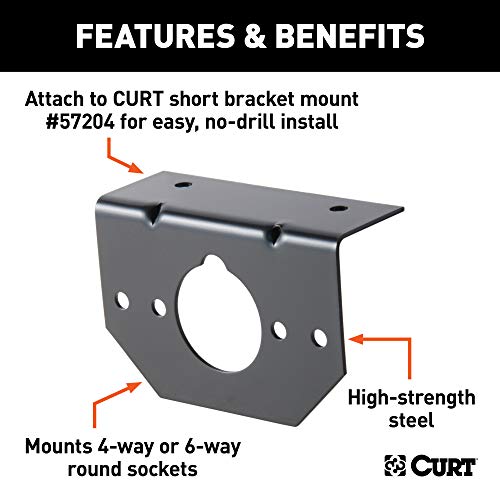 Curt 57208 Vehicle-Side Trailer Wiring Harness Mounting Bracket For 4-Way Or 6-Way Round, Gloss Black Powder Coat #TOP2