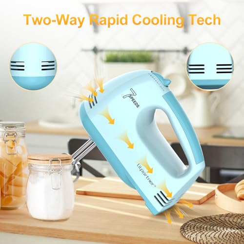 Image of LILPARTNER Hand Mixer Electric, Ultra Power Kitchen Hand Mixer With 7-Speed & 5 Stainless Steel Accessories for Whipping Dough, Cream, Cake, Dishwasher Safe, Light Blue