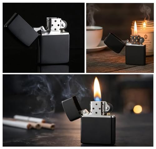 Image of Premium Metal Body Fuel Lighter I Refillable & Reusable Windproof Pocket Lighter I Flip-Top Style Flint Wheel Lighter (Without Fuel) (Crackle)