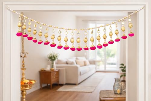 Rajasthan Kraft Handcrafted Door Toran with Gota Ball, Beads & Mirror (40 Inch) - Adds Festive Charm to Your Home, Perfect for Home & Festive Decor and Housewarming Gifts (T0034)