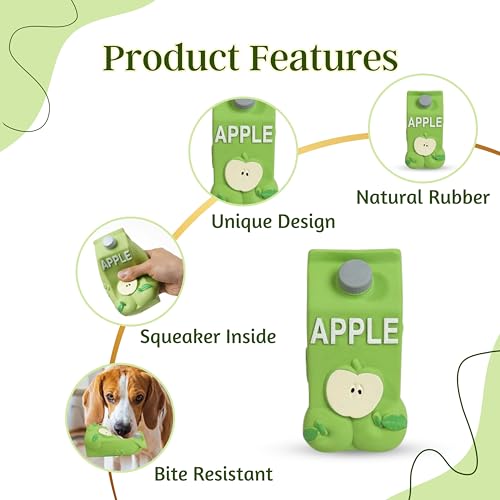Image of Foodie Puppies Natural Latex Squeaky Play Drink Chew Toy - (Apple Juice Toy) for Small to Medium Dogs | Durable, Interactive, Fetch & Chew Safe Play Toy | Reduce Separation Anxiety