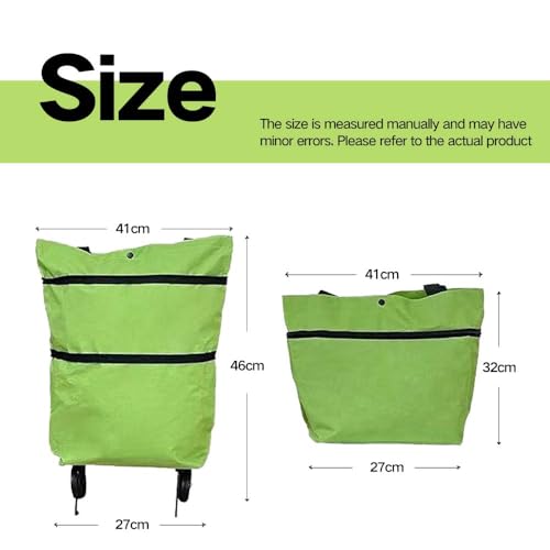 Einkaufstrolleys Faltbarer Einkaufswagen mit Rollen Große Kapazität Einkaufstaschen Trolley Einkaufskorb 2 in 1 Shopping Trolley Tragbare Grün Einkaufstasche mit Reißverschluss für Supermarkt – Bild 3