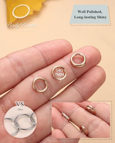 BodyBonita 3pcs Nose Rings Hoops - 316L Surgical Steel Double Hoop Nose Rings 14G/16G/18G/20G Hinged CZ Piercing Jewelry Septum Clicker Rings Cartilage Earring Helix Rook Tragus Daith 7mm/8mm/9mm/10mm