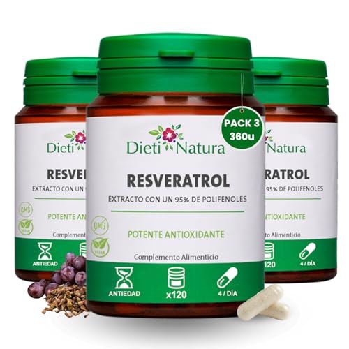 Dieti Natura Trans-Resveratrol 360 Cápsulas de Origen Vegetal - Resveratrol Antioxidante y Antiedad...