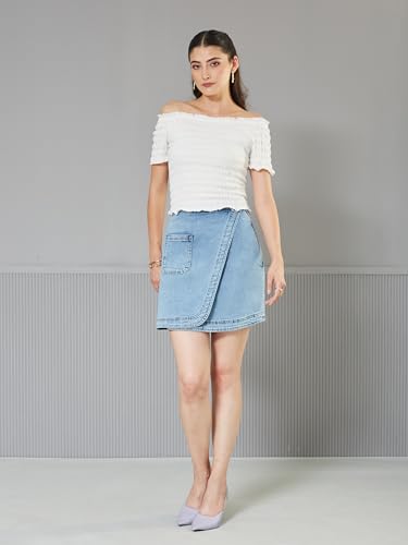 Image of Miss Chase Women's Straight-Fit High-Rise Stretchable Denim Midi Skirt