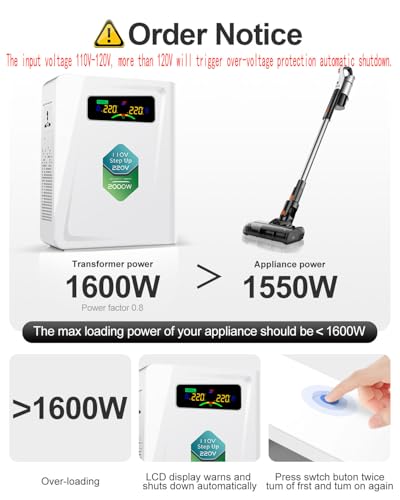 Step Up Transformer 110v to 220v 2000w Voltage Converter, 120v to 240v, No Noise, Ten Protection Functions, Suit for Juicer, Toaster, Chocolate Machine and Other Appliances