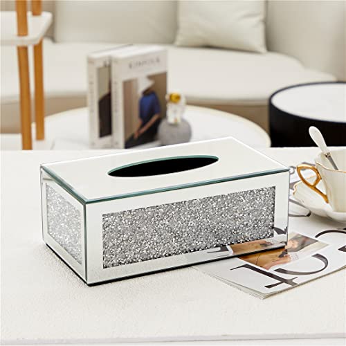 Glass Crystal Tissue Box,Silver Luxury Tissue Holders,Living Room Decorative Storage Box,Rectangular #TOP3