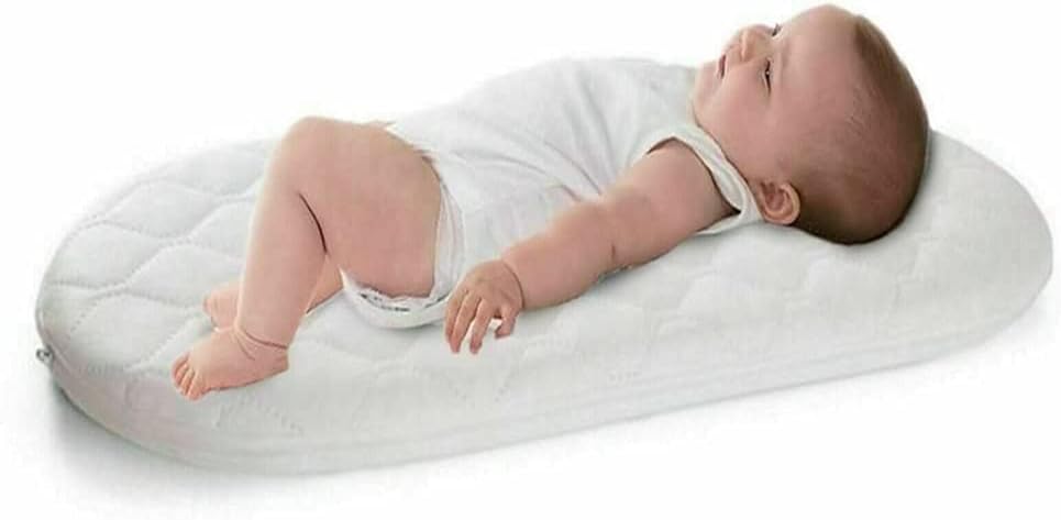 Materasso Anallergico Per Culla - Forma Ovale 67x30x4cm, Trapuntato, Fodera Idrorepellente, Made In UK