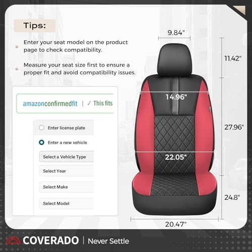 Image of Coverado Car Seat Covers Front Pair, Automotive Leather Seat Covers for Car，Universal Fit Front Back Seat Cover, Non-Slip Waterproof Breathable Car Seat Protector