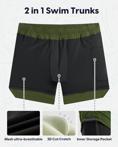 Image of maamgic Mens Swim Trunks 5 inch with Compression Liner Stretch Quick Dry Swim Shorts Swimming Trunks Bathing Suits