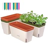 VIVOSUN Self-Watering Planters, 4-Pack 10.5 Inch Compact Rectangular Window Herb Planter Box with 10 PCS Plant Labels, Plant Container for Basil, Flowers, Succulents, Indoor & Outdoor
