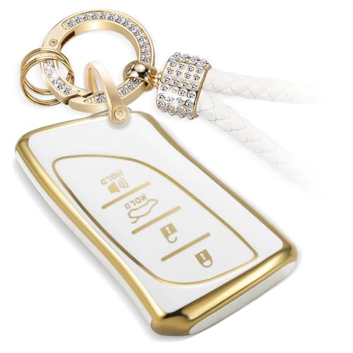 Image of Key Fob Cover for Lexus, Rhinestone Loop Keychain Case, Gold Edge