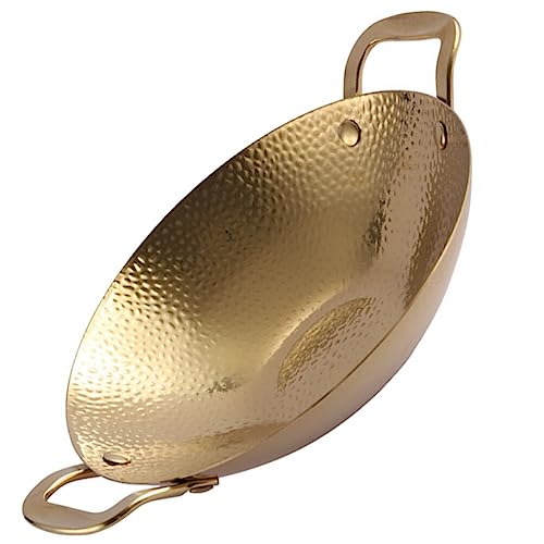 BESTonZON Cooking Pan Stainless Steel Double Handle Pot Portable Paella Pan for Home Kitchen Ramen Cooking and Korean Bbq - Design Easy to Clean